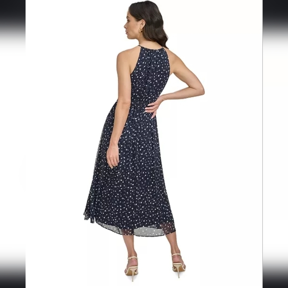 NWT DKNY Women's Printed Chiffon Belted Halter Midi Dress Size 2 - Picture 2 of 12